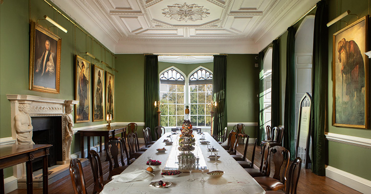 View of the Zurbaran paintings on display inside Auckland Castle dining room